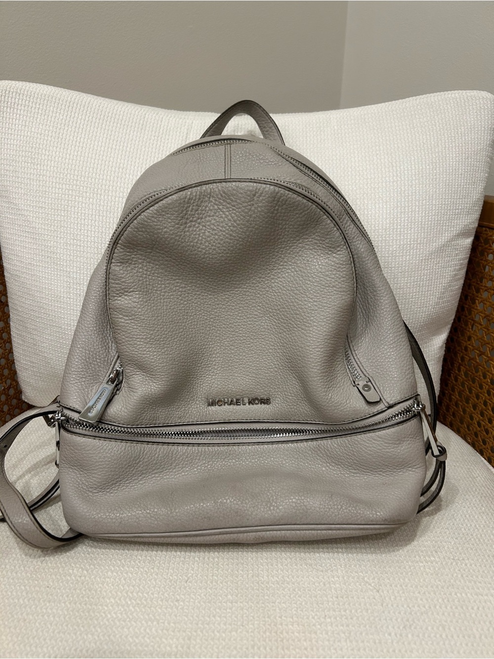 Michael Kors Light Gray Pebbled Leather Backpack